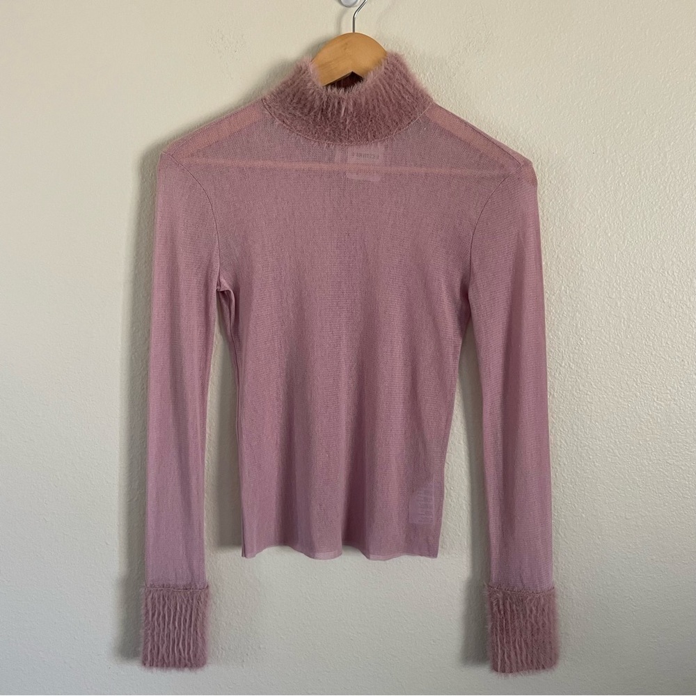 Intimately Free People Sheer Mesh Fuzzy Mock Neck Top Mauve Pink Size XS